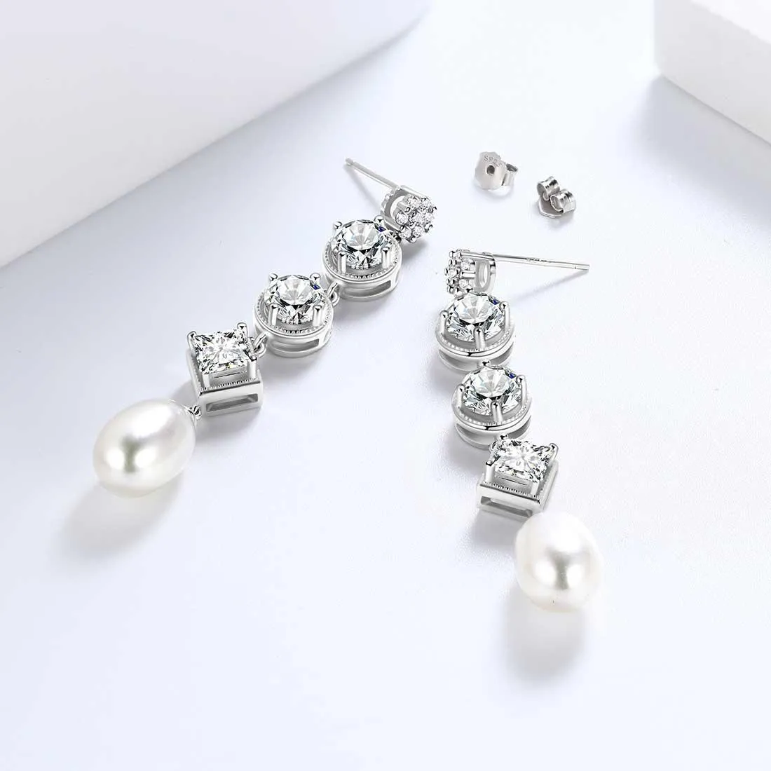 Women Pearl Dangle Earrings Girls Jewelry Sterling Silver