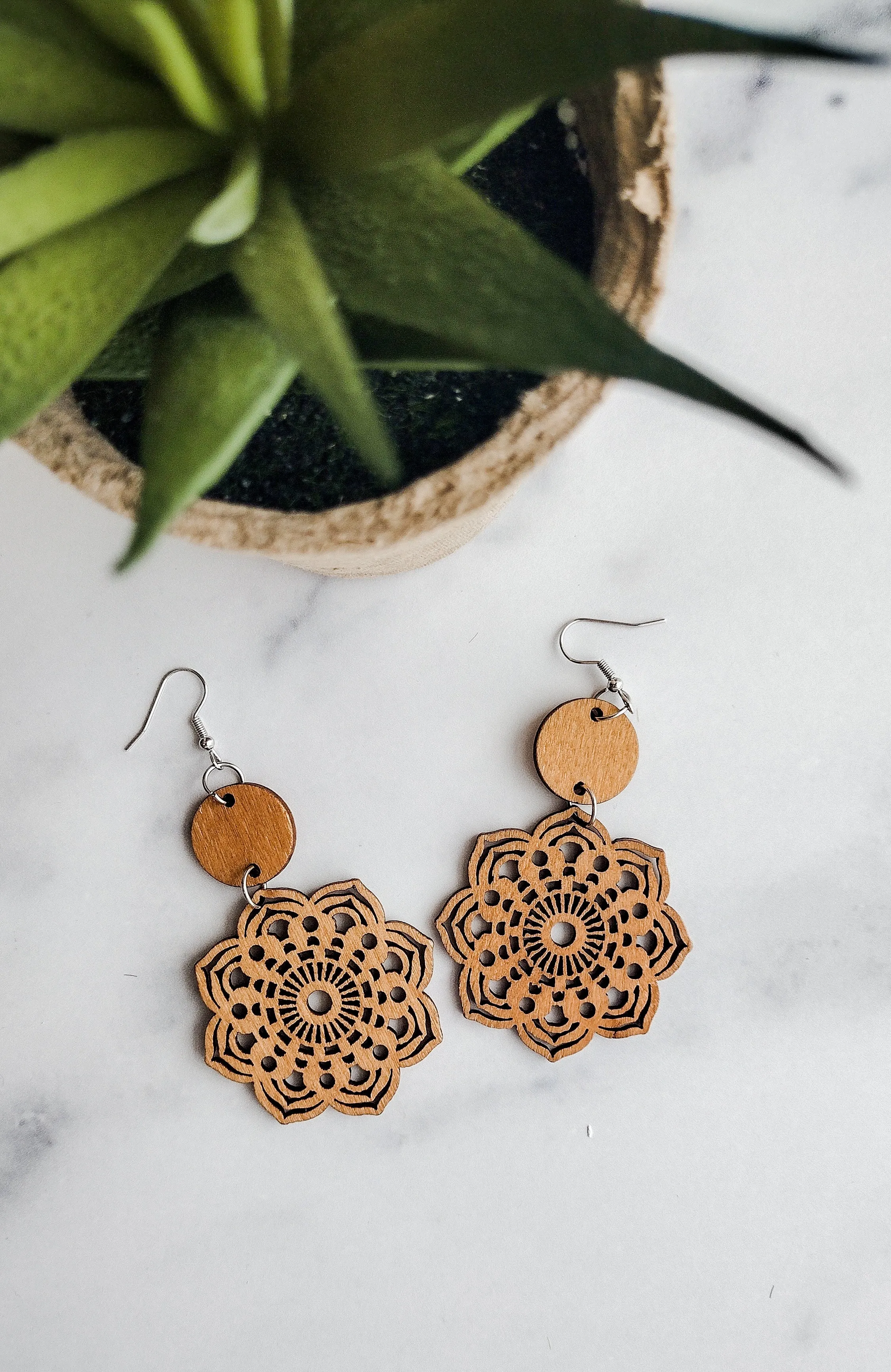 Wood Mandala Earrings