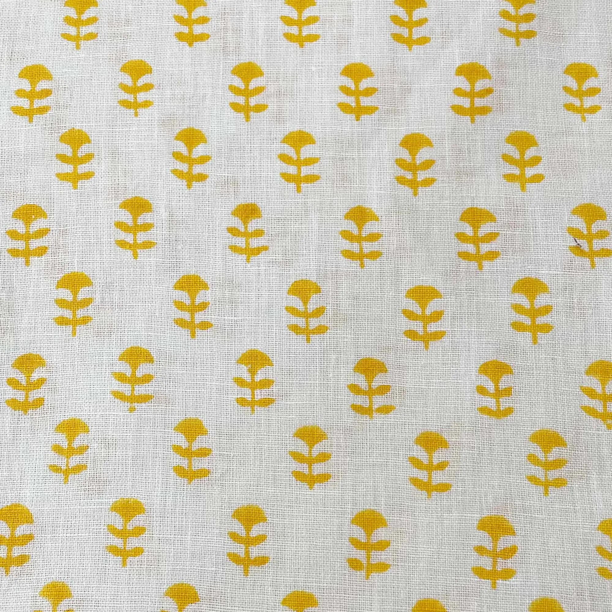 Yellow Tiny Flower Hand Block Printed Linen