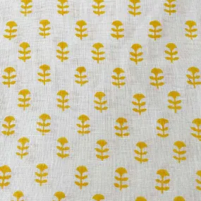 Yellow Tiny Flower Hand Block Printed Linen